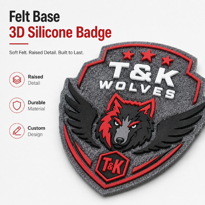 フェルトベース 3Dシリコンバッジ カスタム立体ロゴ 縫い付け式 高耐久チームワッペン オーダーメイド OEM工場直販