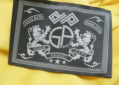 衣服のための黒によって刺繍される背部首の主要なラベルの革のジャケットのバッジ