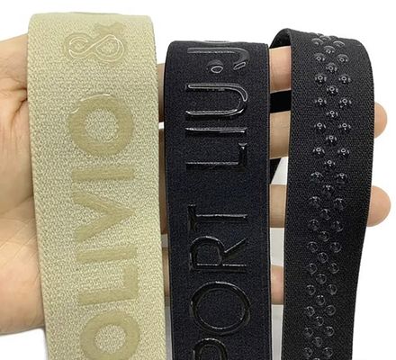 カスタム3Dロゴ入りエラスティックストラップ 光沢マットシリコンポリエステルウェビング 衣料品アクセサリー用